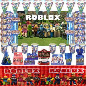 뜨거운 로봇 Roblox 어린이 생일 파티 용품 세트 일회용 식기 Roblox 종이 접시 컵 풍선 베이비 샤워 파티 장식