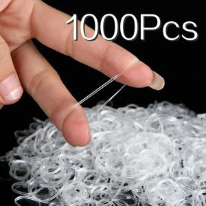 1000Pcs 20mm 미니 고무 밴드 투명 머리 탄성 로프 학교 사무실 홈 액세서리 헤어 스타일링 도구 고무 밴드