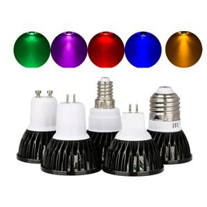 다채로운 디밍이 가능한 LED 스포트라이트 전구 GU10 MR16 E27 E14 B22 15W 12W 9W 110V 220V DC 12V 램프 빨간색 노란색 파란색 녹색 보라색