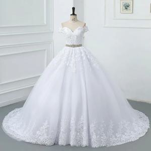 마리아 노비아 오프 숄더 겸손한 웨딩 드레스 화이트 아가 다이아몬드 벨트 레이스 볼 가운 신부 드레스 플러스 사이즈 맞춤형