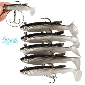 5Pcs 미노 실버 루어 소프트 미끼 낚시 루어 태클 지그 헤드 패들 테일 소프트 Swimbait for Bass Trout Artificial with Hook