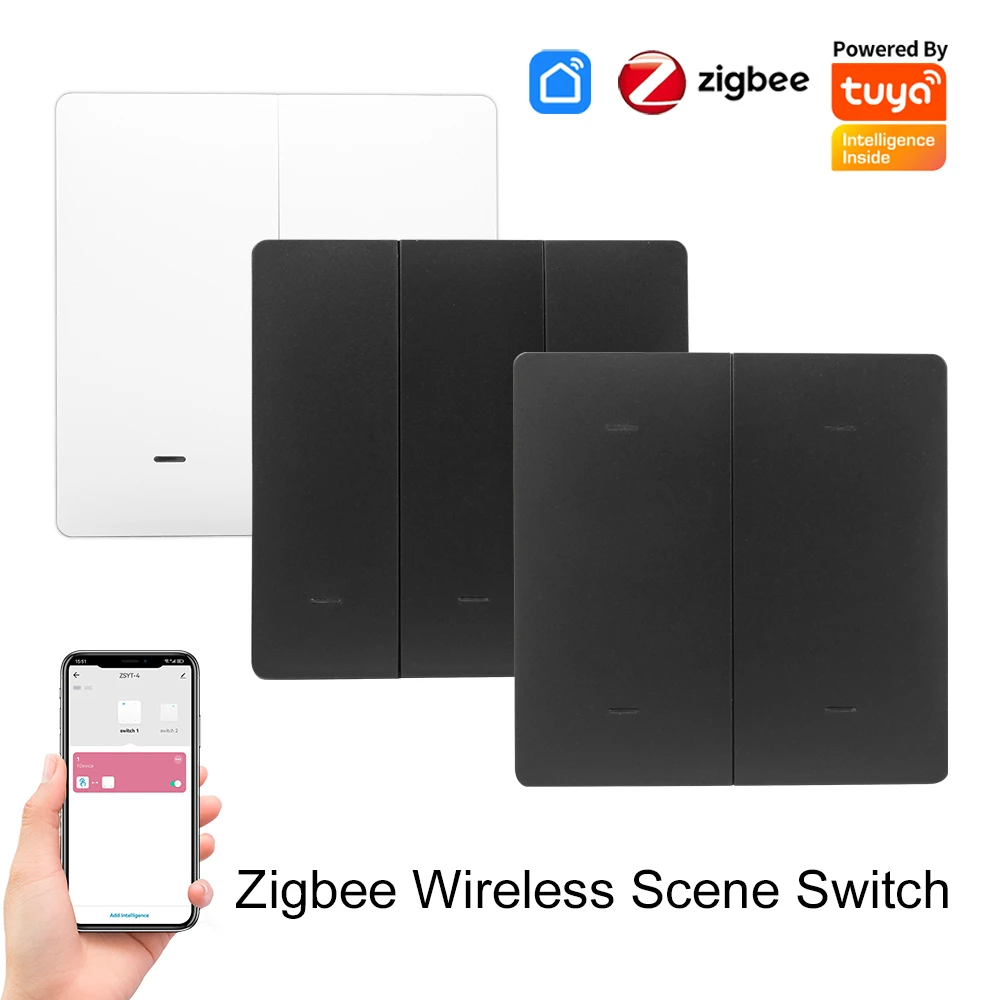 Tuya 스마트 ZigBee 무선 장면 스위치 푸시 버튼 12 장면 배터리 구동 송신기 자동화 Tuya 장치 용 1/2/3/4 Gang