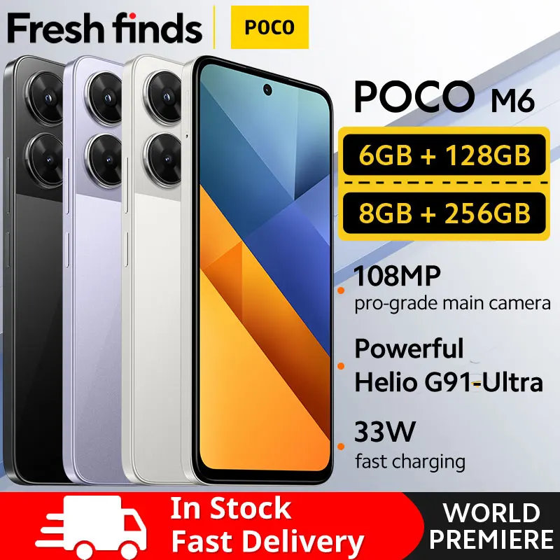 【월드 프리미어】POCO M6 스마트폰 글로벌 버전 NFC MediaTek Helio G91-Ultra 6.79인치 90Hz FHD+ 디스플레이 33W 고속 충전