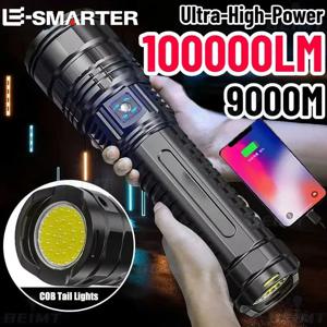 울트라 브라이트 LED 손전등 강력한 전술 토치 15000mah 내장 배터리 비상 캠핑 스포트라이트(테일 라이트 포함)