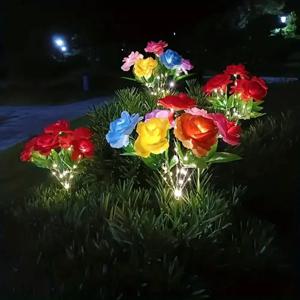 1 묶음 7 헤드 컬러 태양 장미 시뮬레이션 정원 조명, 통로 파티오 Gard에 대한 LED 지상 삽입 분위기 장식 조명