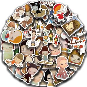 귀여운 만화 요시토모 나라 스티커, 예술적 피규어 이미지, DIY 데칼, 휴대폰 노트북 수하물 DIY 방수 스티커, 50 개