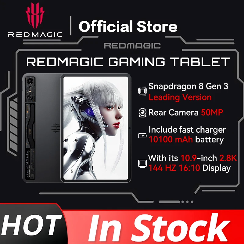 오리지널 레드매직 게이밍 태블릿 10.9인치 스냅드래곤 8 Gen 3 최고급 버전 10100mAh 50MP 충전기 포함