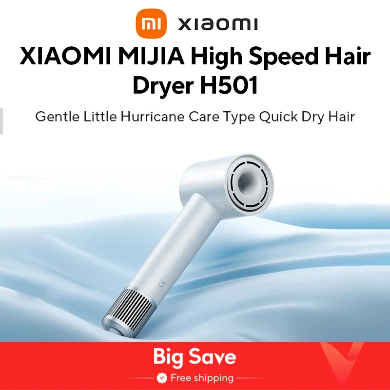 샤오미 미지아 고속 헤어 드라이어, 음이온 헤어 케어, 110000 Rpm 건조, 220V CN 버전, EU 어댑터 포함, 풍속 62 m/s, H501