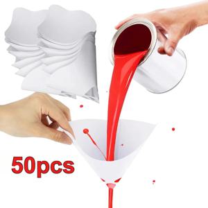 50pcs 파인 나일론 메쉬 일회용 종이 필터가있는 페인트 필터 콘 정화 스트레인 깔때기 페인트 필터 원추형 나일론 Pape