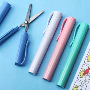 1pc 컴팩트 스테인레스 스틸 미니 접는 가위 휴대용 크리 에이 티브 펜 스타일 디자인 블루 핑크 화이트 학생 미술 프로젝트