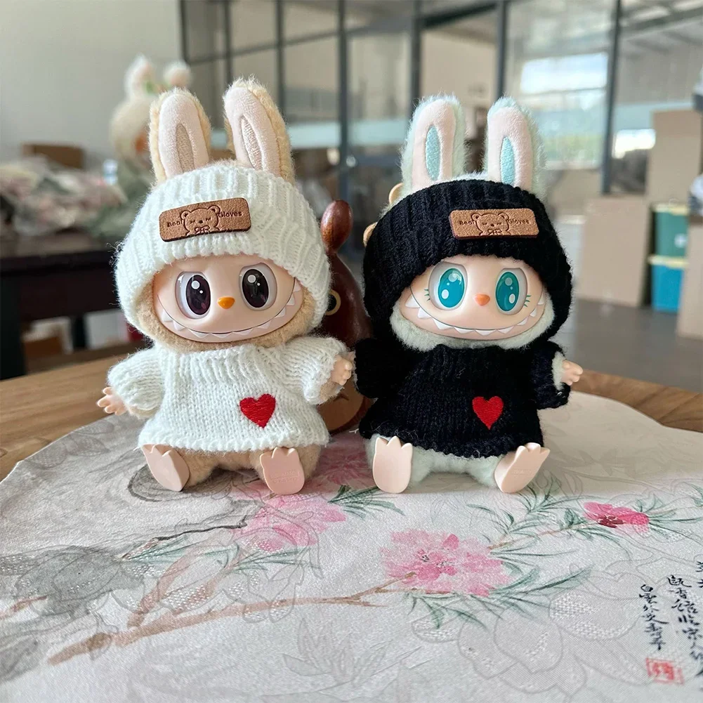(옷만) 17cm Labubu 인형 옷 패션 의류 후드 인형 옷 색상 일치 후드 인형 액세서리