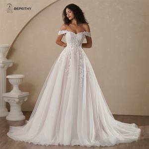 BEPEITHY 맞춤형 Strapless 라인 레이스 웨딩 드레스 2025 봄 민소매 Boho 샴페인 아이보리 신부 비치 신부 가운
