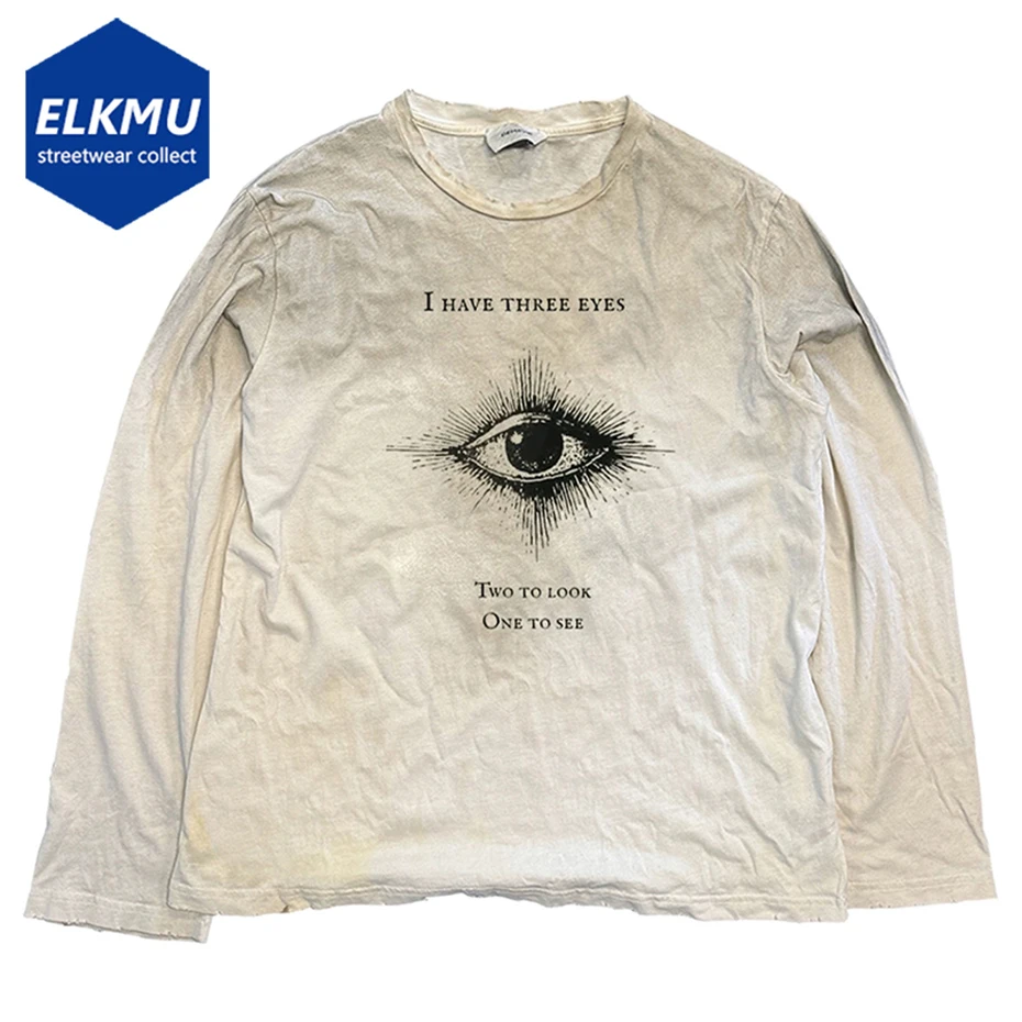 눈 그래픽 남성 힙합 티셔츠 빈티지 하라주쿠 오버 사이즈 긴 소매 티셔츠 streetwear 티셔츠
