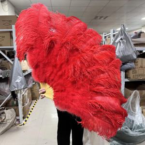 휴대용 큰 빨간 타조 깃털 팬 100CM 130CM 카니발 무대 공연을위한 깃털 밸리 댄스 13 뼈 공예 팬