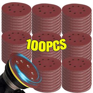 100PCS 샌딩 디스크 8 홀 후크 및 루프 접착 사포 125mm 80 ~ 3000 무작위 궤도 샌더 연마 시트 도구 용 그릿