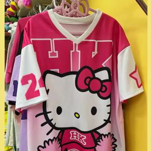 2025 MINISO New Sanrio HelloKitty 스포츠웨어 소년과 소녀 루즈 캐주얼 경량 통기성 패션 반팔 티셔츠