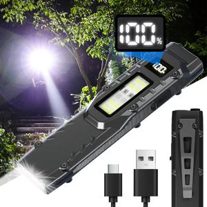 휴대용 손전등, 800 루멘 USB 충전식 전술 손전등, 손전등 IPX4 방수 Led COB 캠핑용 작업 조명