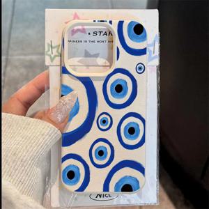 레트로 블루 아이 디자인 TPU 폰 케이스 (아이폰 16, 16e, 15, 14, 13, 12, 11 Pro, XS Max, 14 Plus 호환) 리치 패턴 충격 방지 소프트 커버