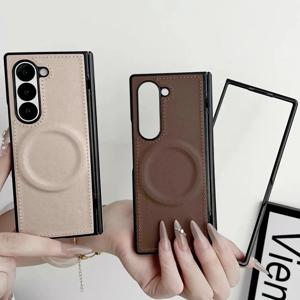삼성 Z 폴드 7 6 5 4 3 ZFold7 Fold6 Fold5 Fold4 5G용 PU 가죽 마그네틱 케이스 (Magsafe 휴대폰 커버, 힌지 보호 기능 포함)