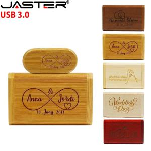 JASTER USB 3.0 나무 상자 펜 드라이브 무료 사용자 정의 로고 USB 플래시 드라이브 대나무 Pendrive 결혼 선물 메모리 스틱 128GB 32GB 64GB