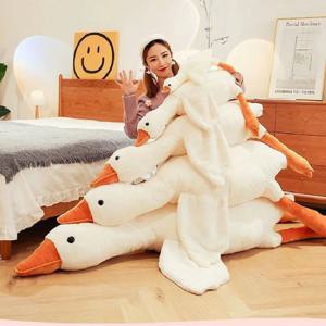 50/130cm 거대한 긴 봉제 흰색 거위 장난감 살아있는 큰 날개 오리 포옹 마사지 소녀를위한 베개 남자 친구 쿠션을 던져