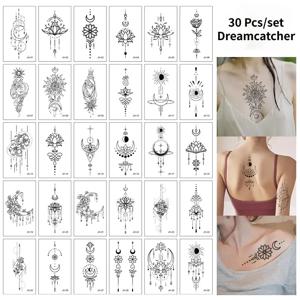 30pcs 임시 문신 스티커 문 스타 영어 악마 꽃 스케치 방수 가짜 문신 플래시 문신 남자 여자 여자