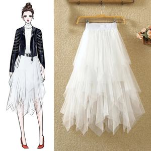 긴 Tulle 스커트 여성 패션 2023 봄 여름 높은 허리 Pleated 맥시 스커트 여성 핑크 화이트 블랙 학교 스커트