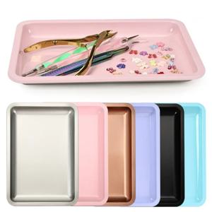1PC 스퀘어 스테인레스 스틸 화장품 보관함 네일 아트 매니큐어 플레이트 핀셋 클리퍼 펜 컨테이너 거짓 손톱 접시 도구