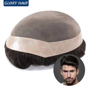 GLORYHAIR -Fine Mono DMC 5 인치 남성용 모세관 보철 내구성 인간의 머리카락 남성용 가발 쓴 가발 남성용 가발