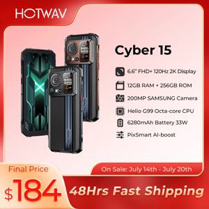 HOTWAV Cyber ​​15 견고한 스마트폰 G99 게임용 휴대폰 200MP 야외 촬영 휴대폰 판매 중 6.6'' FHD+ 120Hz 12GB 256GB
