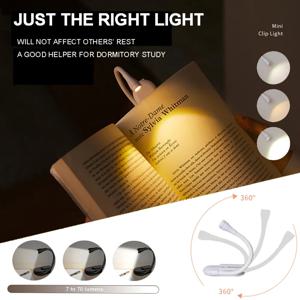 3색 미니 LED 책 조명 눈 보호 조절 가능 클립 360 °   여행 침실 독서용 충전식 플립 연구 램프