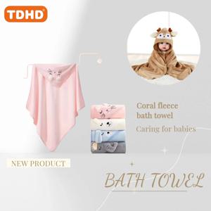 TDHD 아기 목욕 타올, 초흡수성 폴리에스터 소재, 귀여운 동물 후드 목욕 타올, 욕실 용품, 비치 케이프, 1 피스