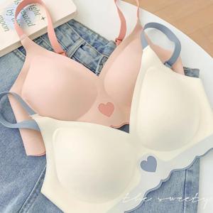섹시한 푸시 업 브래지어 여성을위한 사랑 하트 패턴 브래지어 딥 브이 넥 귀여운 속옷 여성 원활한 무선 소프트 란제리