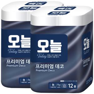 오늘 프리미엄 데코 천연 25m 3겹 12롤 x 2개, 두루마리 화장지 휴지