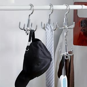 1Pc 다기능 회전 옷 걸이, 펀치 프리 4-Claw 회전 코트 걸이, 벨트 주최자, 스카프 보관함, 옷장