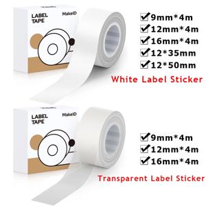1 롤 흰색/투명 9mm 12mm 16mm 접착 라벨 메이커 용지 MAKEID M1/L1/E1 미니/미니 HD 적층 사무용 라벨링 테이프
