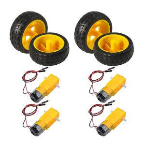 4세트 DC 전기 모터 DC 3-6V 듀얼 샤프트 기어드 TT 마그네틱 기어박스 엔진, 65mm 플라스틱 자동차 타이어 휠 스마트 RC 자동차 로봇 포함