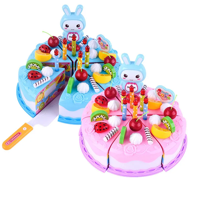 어린이 케이크 장난감 37Pcs 세트 DIY 시뮬레이션 생일 케이크 모델 절단 과일 케이크 장난감 소녀 주방 어린이를위한 놀이 장난감 척