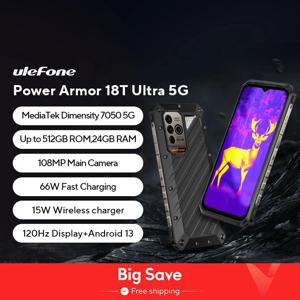 [월드 프리미어] Ulefone Power Armor 18T Ultra 5G 러기드 폰 512GB ROM +24GB RAM 열화상 카메라 FLIR® 스마트폰 9600mAh 66W,NFC,15W 무선 충전, 108MP, 휴대폰