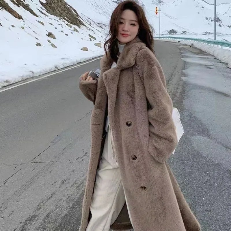 모조 밍크 털 굵기 타입 롱 스타일 세트 칼라, 루즈한 모조 모피 코트, 부드러운 패션, 가을 겨울 신상