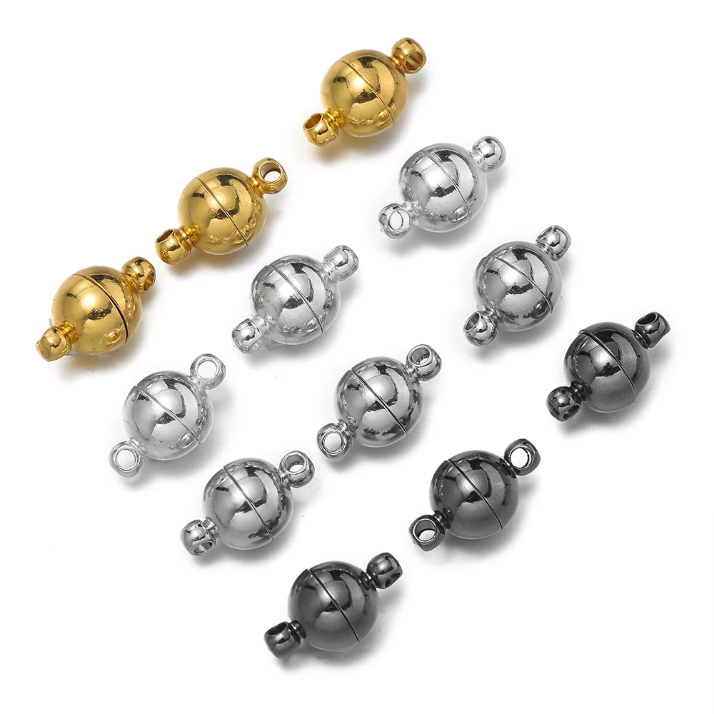 10 짝/몫 6/8/10mm 라운드 마그네틱 커넥터 Clasps 자석 매력 DIY 쥬얼리에 대 한 엔드 캡 커플 팔찌 목걸이 만들기