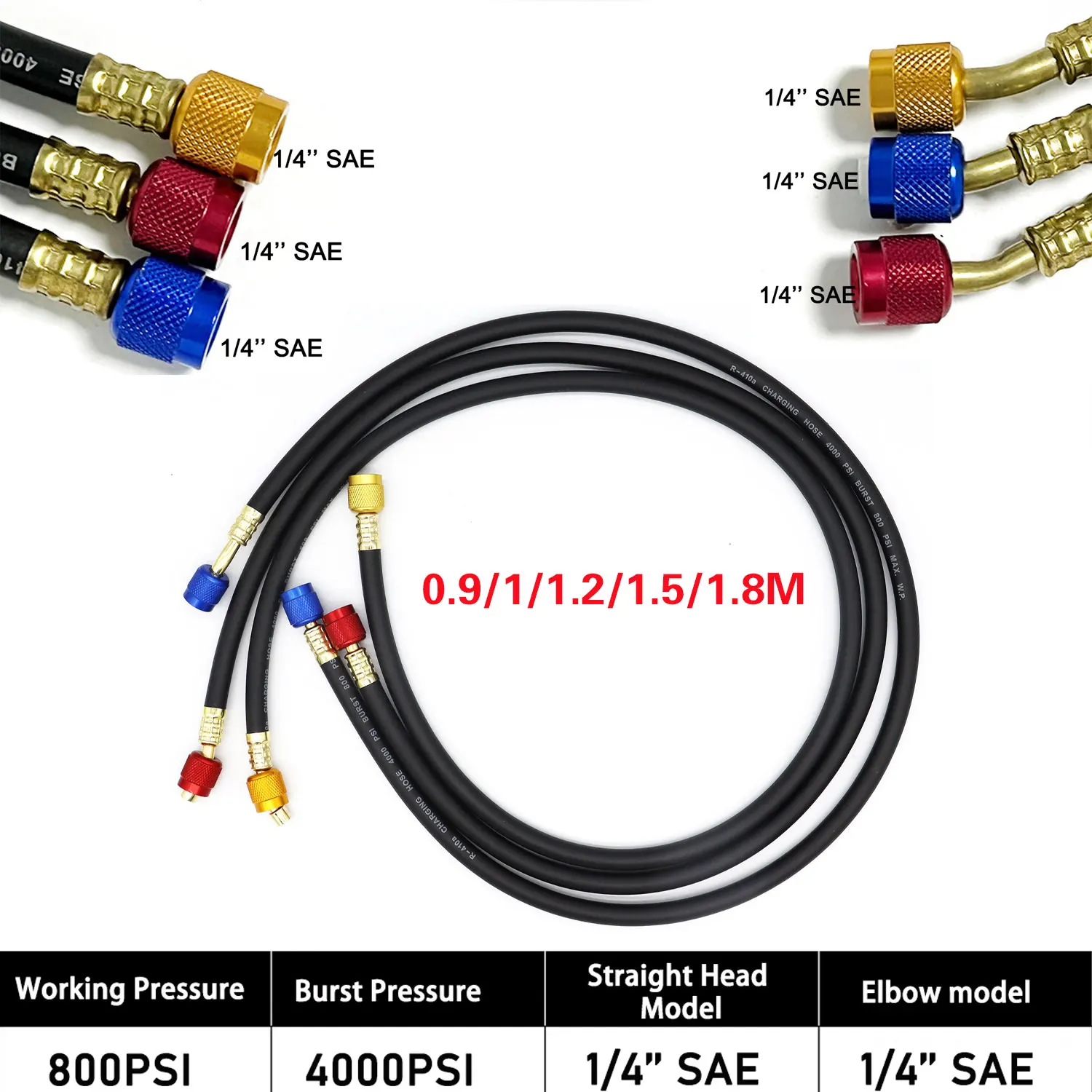 3PCS R410 냉매 AC 충전 호스 800-4000 PSI 작동 압력 맞춤 HVAC 공기 상태 R134a R32 냉매 매니 폴드 게이지