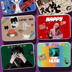 Kpop 포토 카드 보관함 JIMIN MUSE 앨범 LAYOVER V JIN HAPPY Lomo 카드 Tinplate Tin 케이스 박스 코인 헤드폰 수집 상자