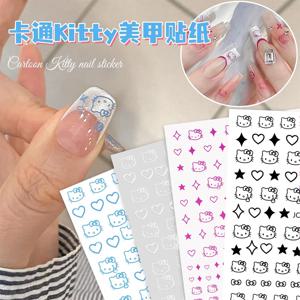 1 시트 일본어 네일 스티커 HelloKitty 고양이 머리 심장 만화 귀여운 네일 데칼 접착 장식 뒤 접착제 매니큐어 스티커