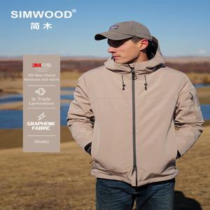 SIMWOOD 2025 가을 겨울 새로운 레귤러 핏 방수, 방풍 쉘 남성용 겨울 자켓 후드 아웃 도어 코트