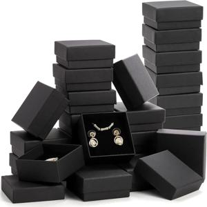 32Pcs-7x7x2.5cm 블랙 크래프트 쥬얼리 선물 상자 골판지 반지 목걸이 귀걸이 포장 주최자 상자 케이스 내부 스폰지
