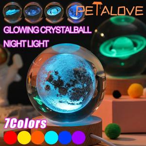 크리스탈 볼 LED 야간 조명, 다채로운 3D 토성 태양계 달 테이블 램프, USB 침실 분위기 램프, 생일 어린이 선물
