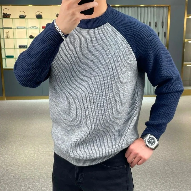 아메리칸 헤비웨이트 래글런 겨울 배색 스플라이싱 보터밍 셔츠, 긴팔 루즈한 라운드넥 맨투맨 스웨터