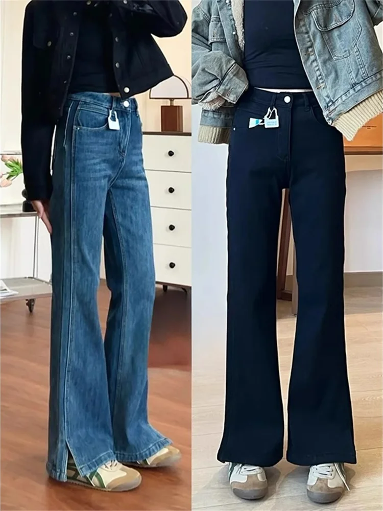 슬림핏 하이웨이스트 데님 청바지 여성 여름 신상 큰 사이즈 밴딩 나팔바지 슬리밍 숏 플러스 사이즈 플레어 진