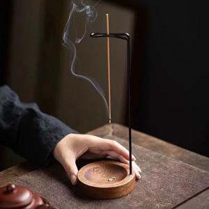 Insence Burner 거꾸로 향 버너 향 스틱 홀더 나무 라운드 향 트레이 장식 침실 홈 요가 장식